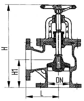 Клапан невозвратно-запорный фланцевый угловой сальниковый