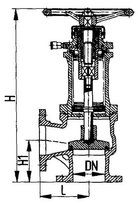 Клапан невозвратно-запорный фланцевый угловой сильфонный