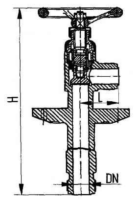 Клапан запорный штуцерный угловой с бортовым фланцем