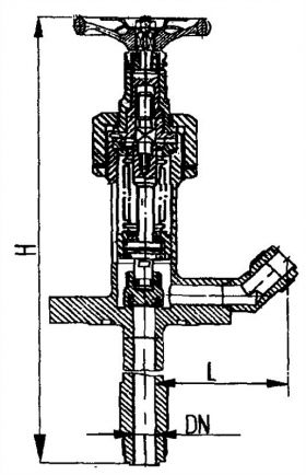 Клапан запорный штуцерный угловой с донным фланцем сильфонный